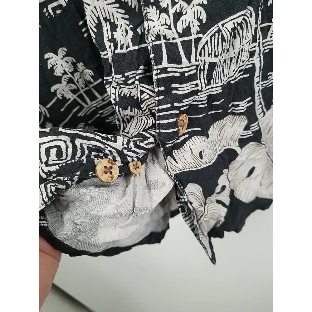 Boca Classics Mens Hawaiian Shirt XL Silk Button‎ Up Black White Tropical Floral
